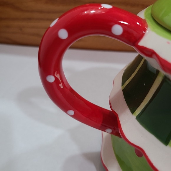 Ceramic tiered Christmas tree figural glazed teapot cookie jar with lid - Picture 10 of 10